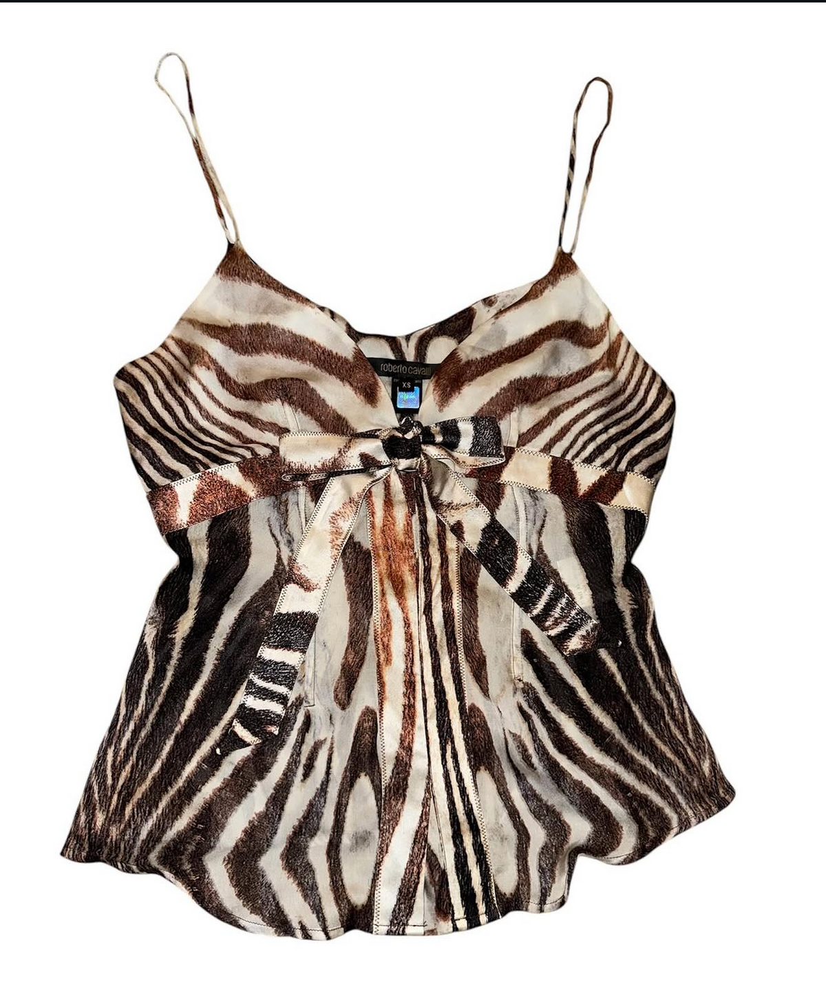 Roberto Cavalli 2000's Silk Zebra Corset Tank Brown Cream