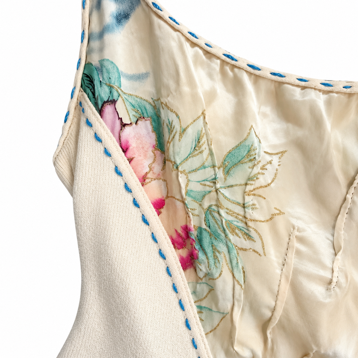Roberto Cavalli SS2003 Silk Cream Floral Lace up Back Tank
