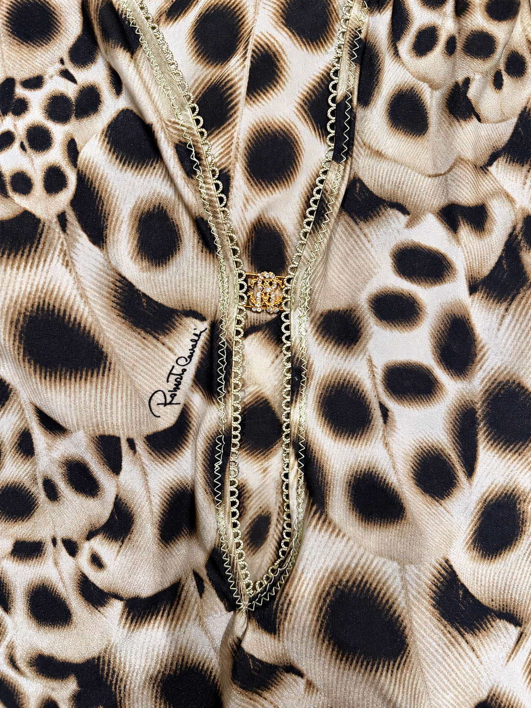 Roberto Cavalli 2000's Long Sleeve Dotted Feather Middle Gold Clasp
