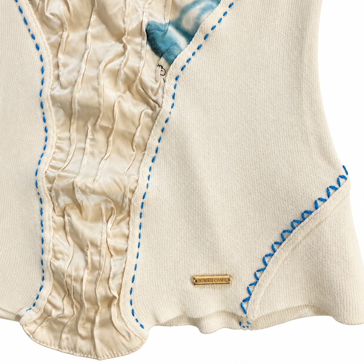 Roberto Cavalli SS2003 Silk Cream Floral Lace up Back Tank