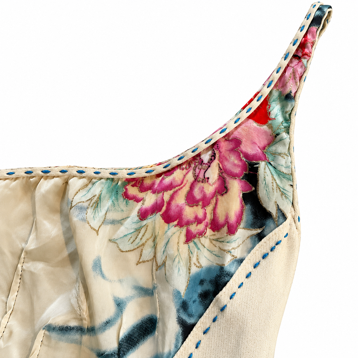 Roberto Cavalli SS2003 Silk Cream Floral Lace up Back Tank