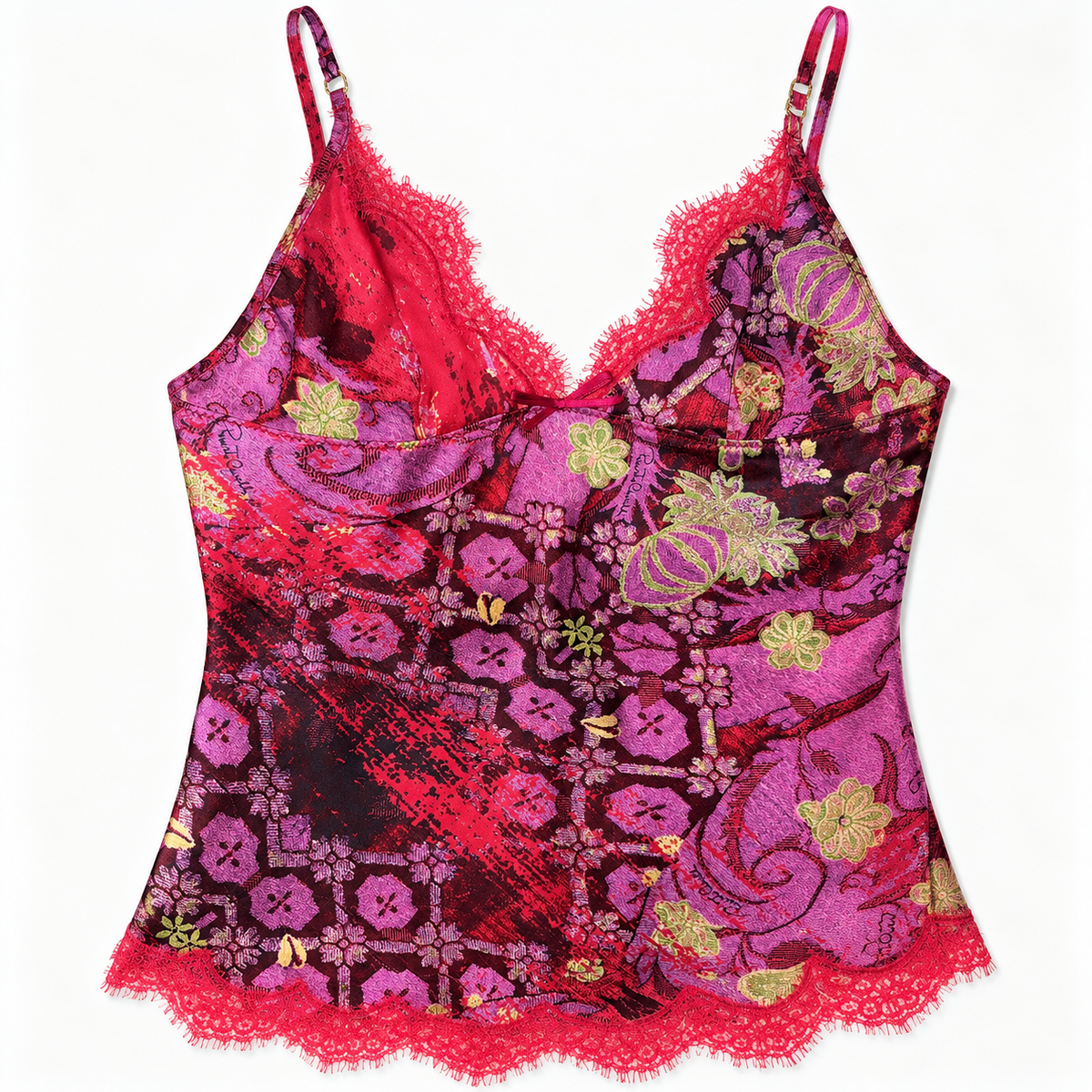 Roberto Cavalli 2000's Silk Lace Fuchsia Pink Paisley Tank