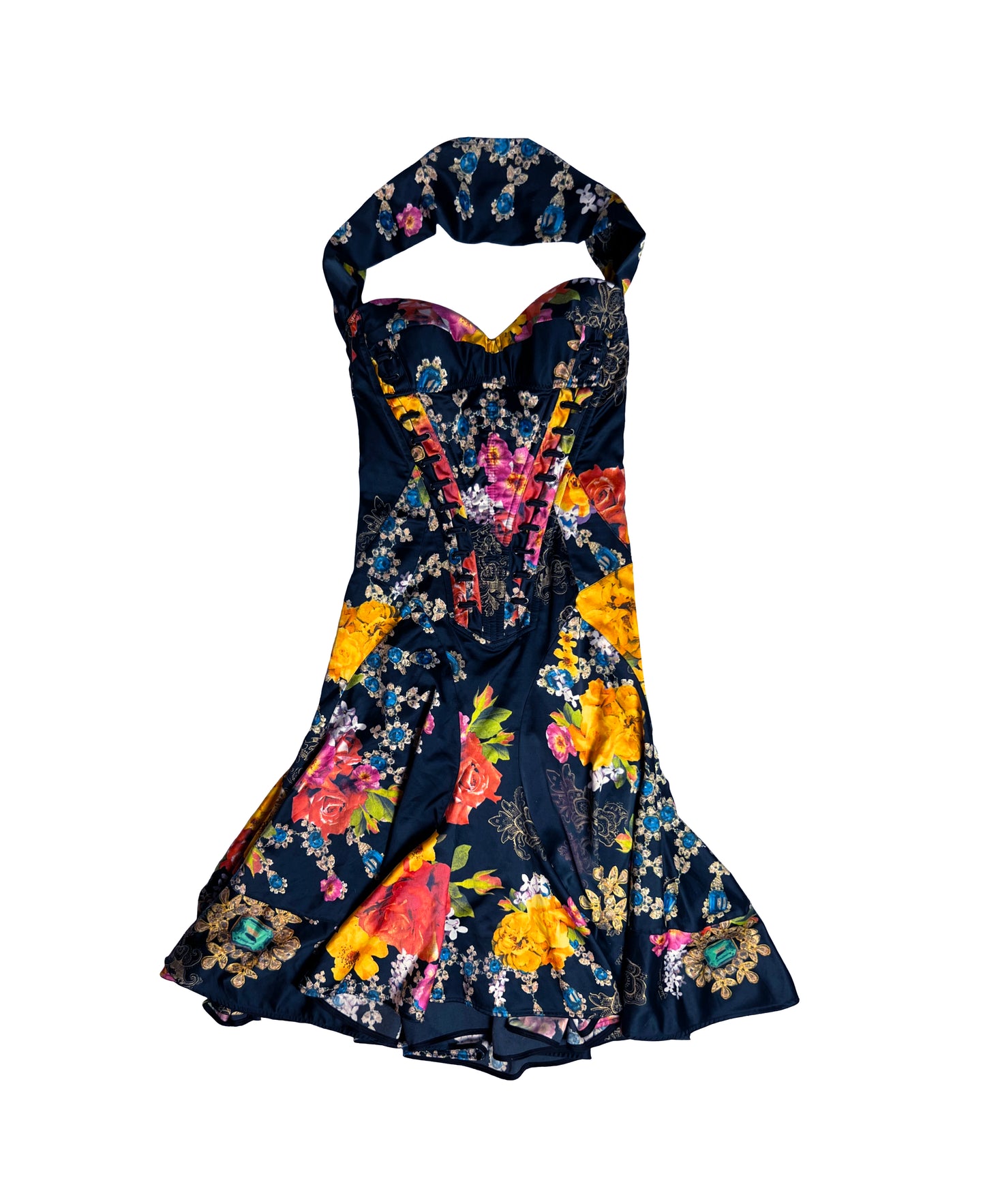 Roberto Cavalli for Just Cavalli Floral Dress with Corset Like Details