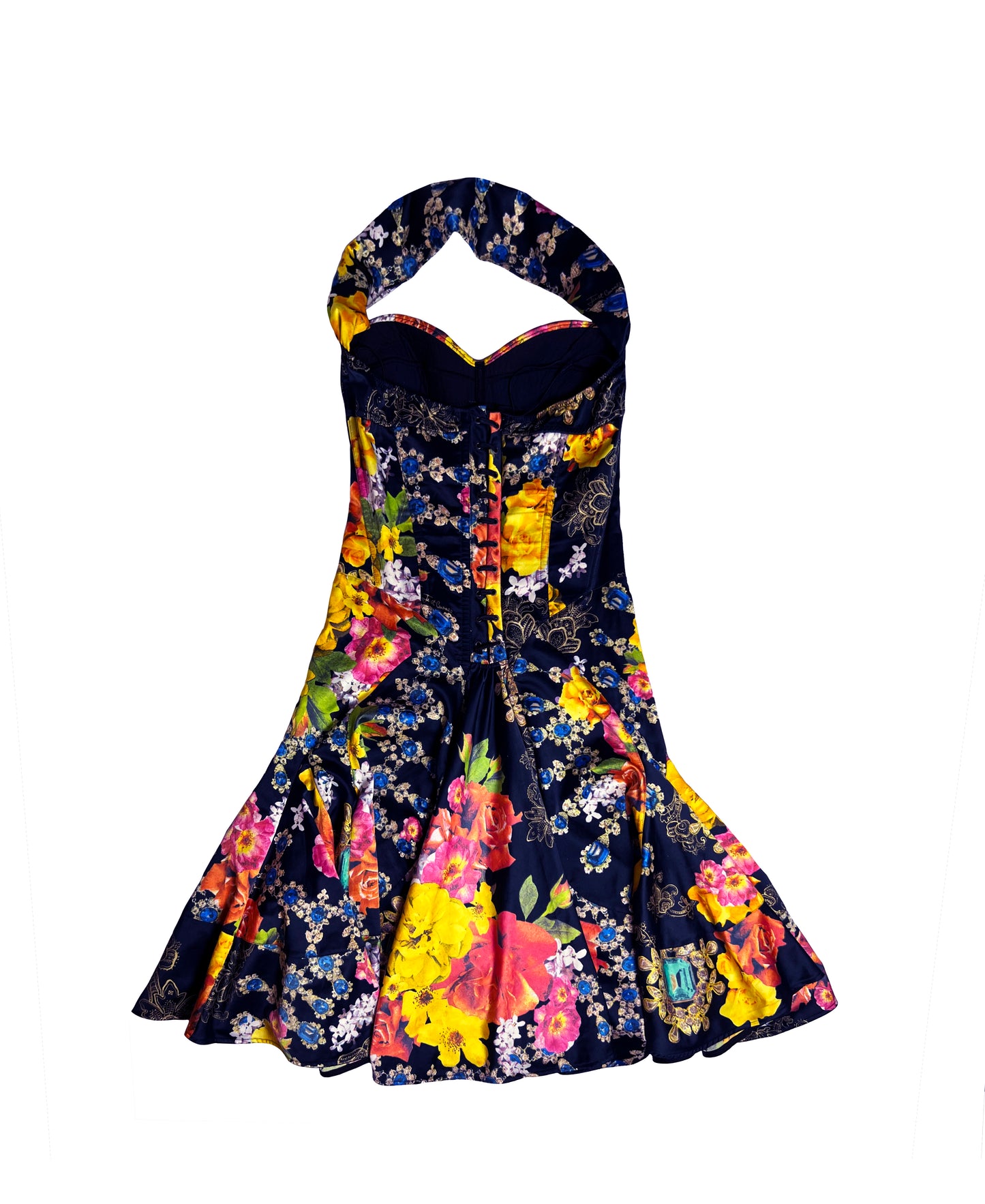 Roberto Cavalli for Just Cavalli Floral Dress with Corset Like Details