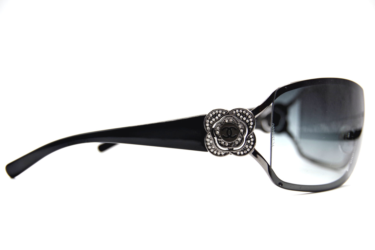 CHANEL Swarovski Crystal Camellia CC Sunglasses Black