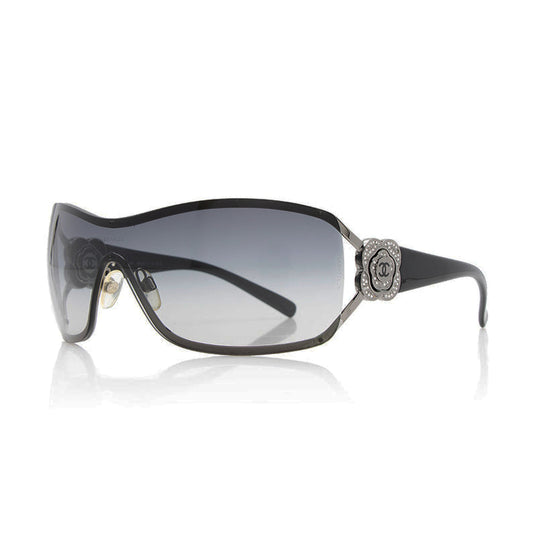 CHANEL Swarovski Crystal Camellia CC Sunglasses Black