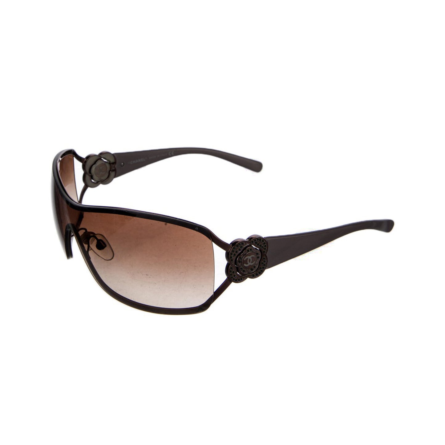 CHANEL Swarovski Crystal Camellia CC Sunglasses Brown