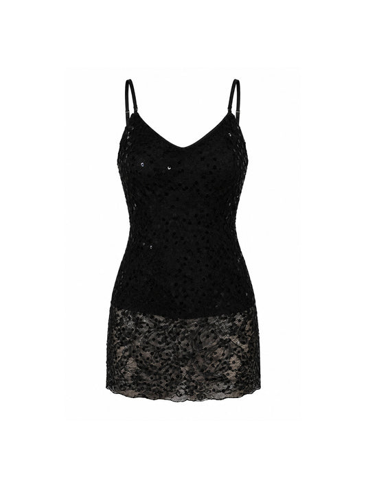 1979 Christian Dior Black Sequin Lace Mini Dress