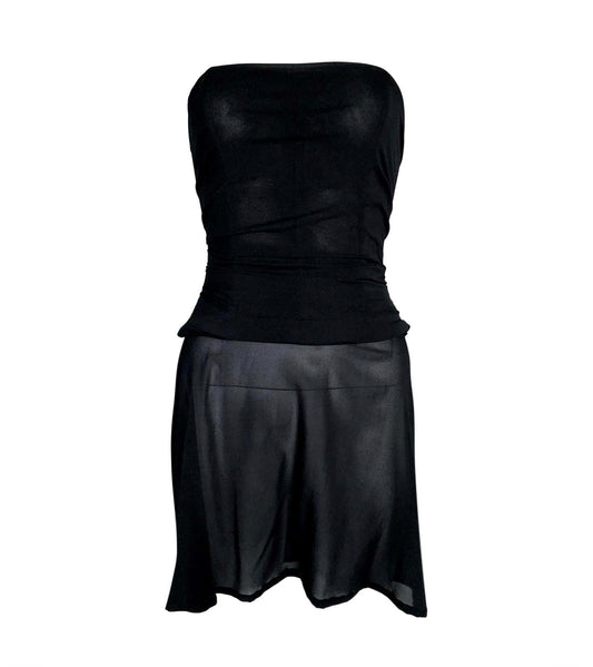 1990's Dolce & Gabbana Sheer Black Ruched Strapless Mini Dress