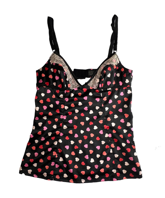 2000's D&G Dolce & Gabbana Hearts Printed Lace Trim Tank Top