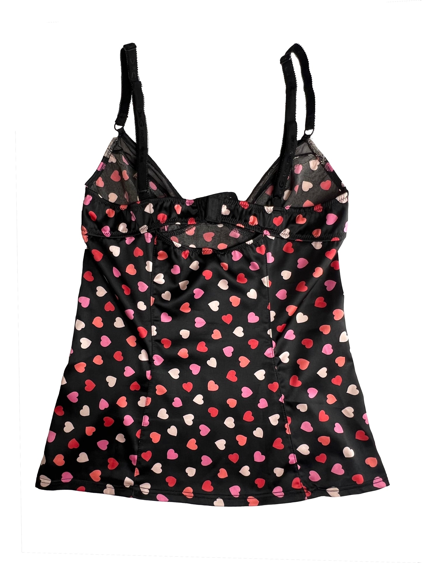 2000's D&G Dolce & Gabbana Hearts Printed Lace Trim Tank Top