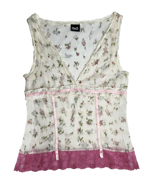 1990's D&G Dolce & Gabbana Sheer Floral Lace Tank Top