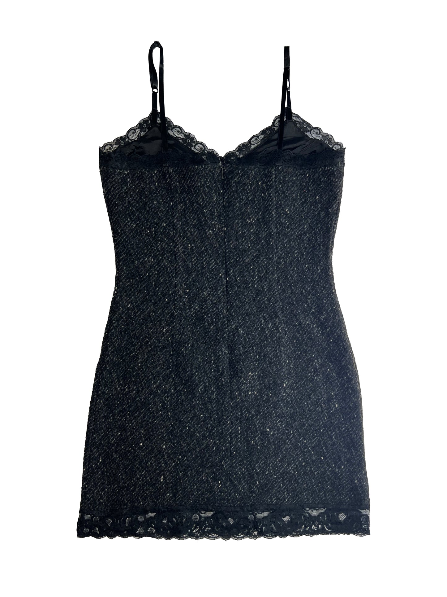 1990's D&G Dolce & Gabbana Wool Logo Dress with Lace Trim