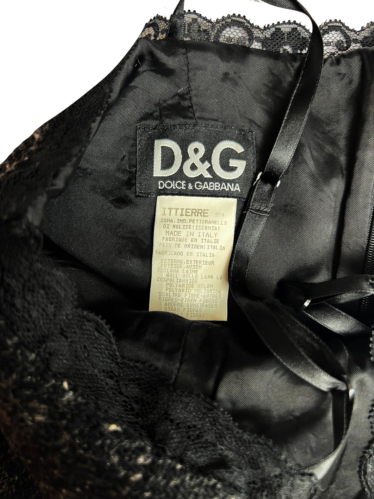 1990's D&G Dolce & Gabbana Wool Logo Dress with Lace Trim