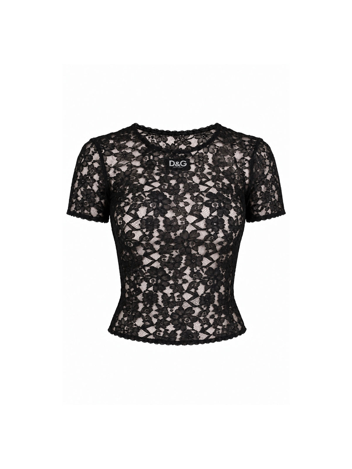 D&G 1990's Dolce Gabbana Lace Black Short Sleeve Top Logo