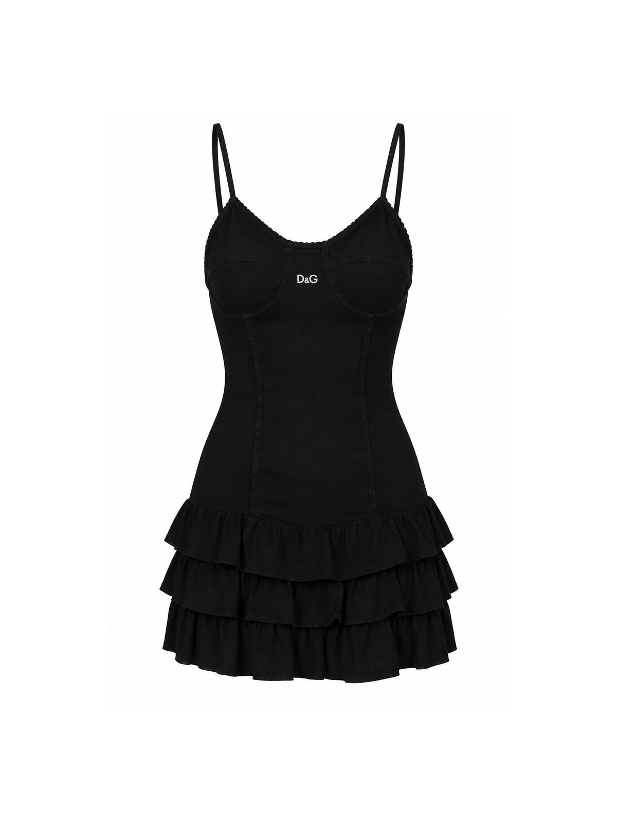 1990's D&G Dolce & Gabbana Stretch Cotton Ruffle Dress