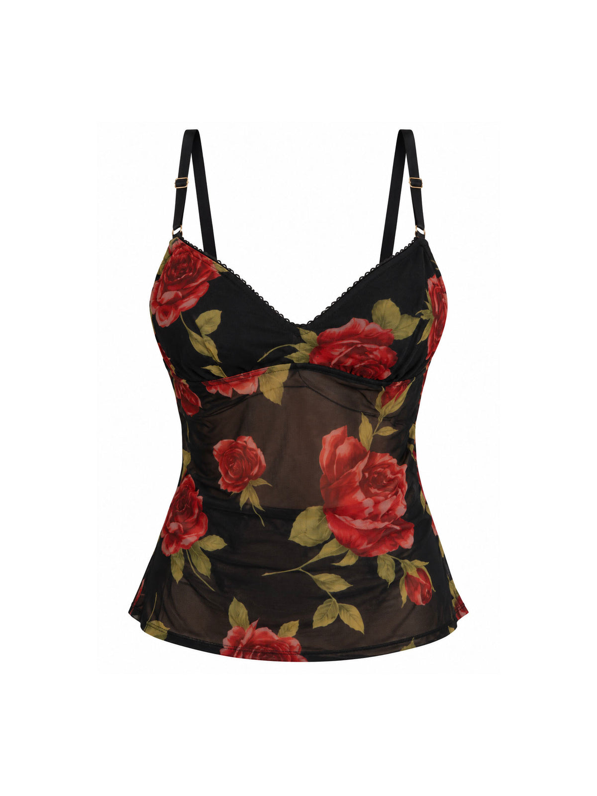Dolce & Gabbana 2000's Roses Mesh Red and Black Tank