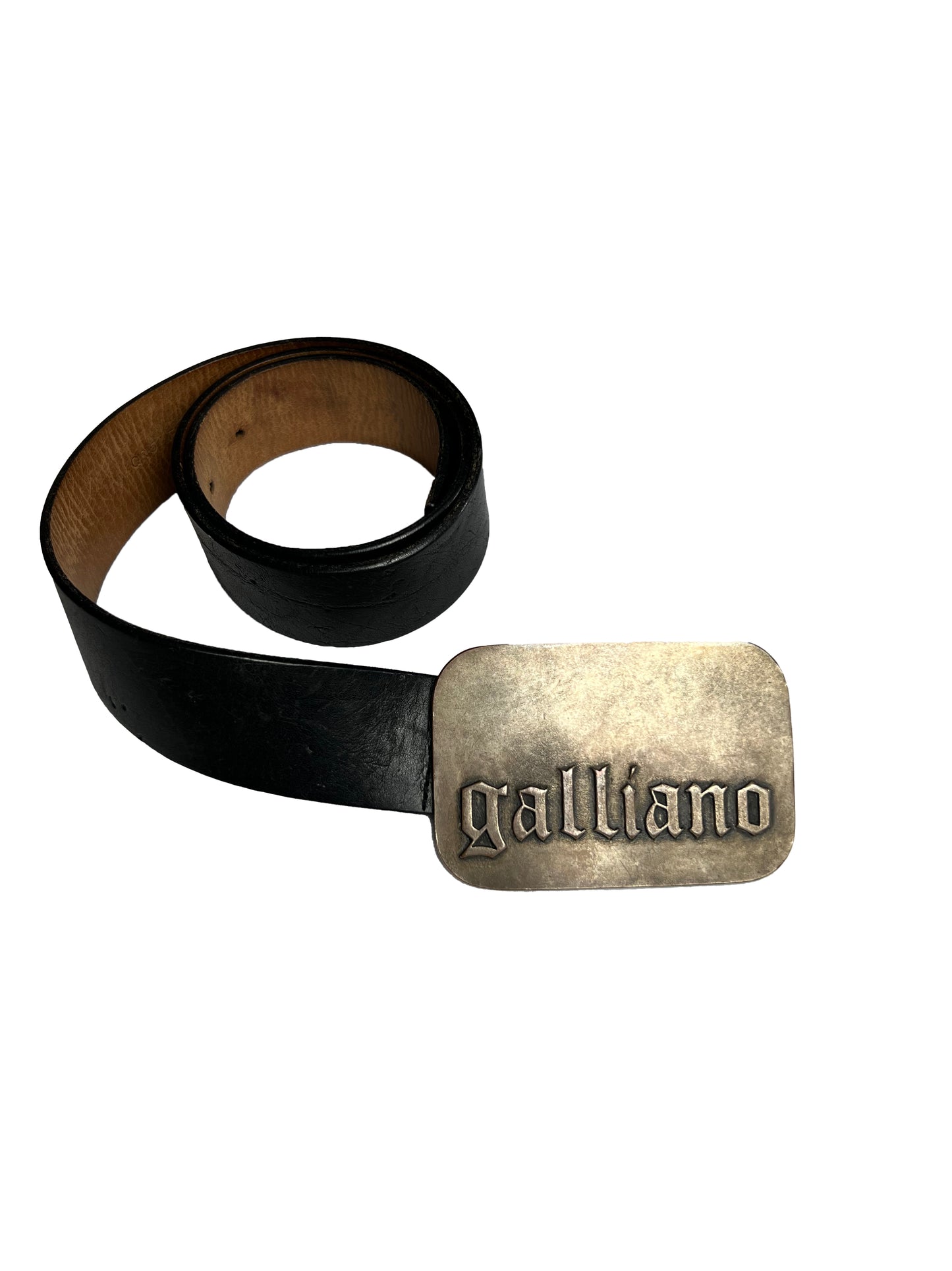 2000's John Galliano Black Leather Belt with buckle logo