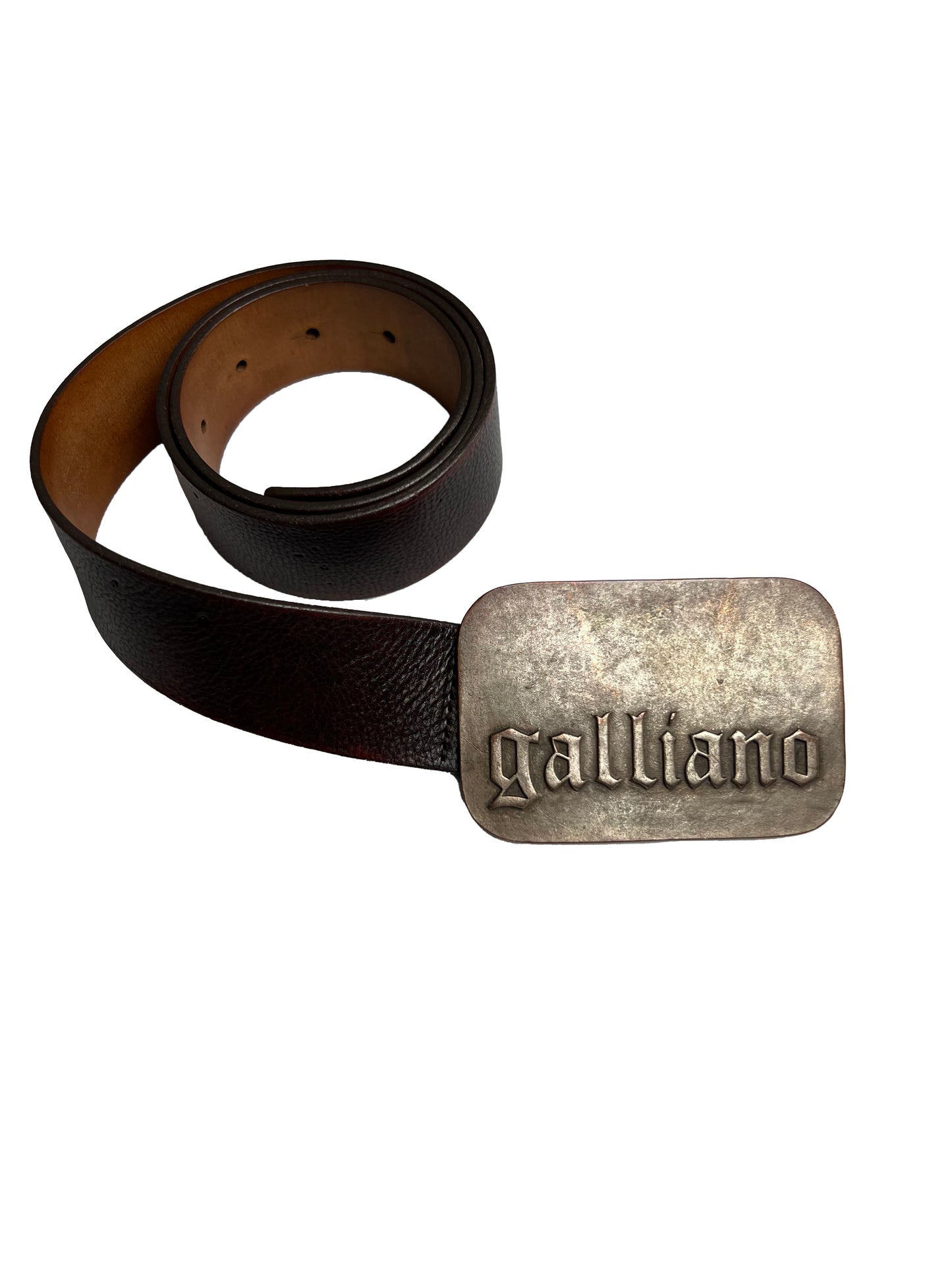 2000's John Galliano Brown Leather Belt with big buckle logo