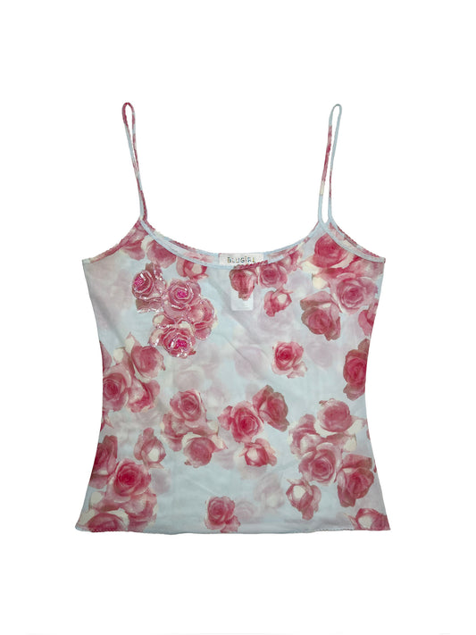 Blugirl Blumarine Sequin Roses Sheer Cami Tank