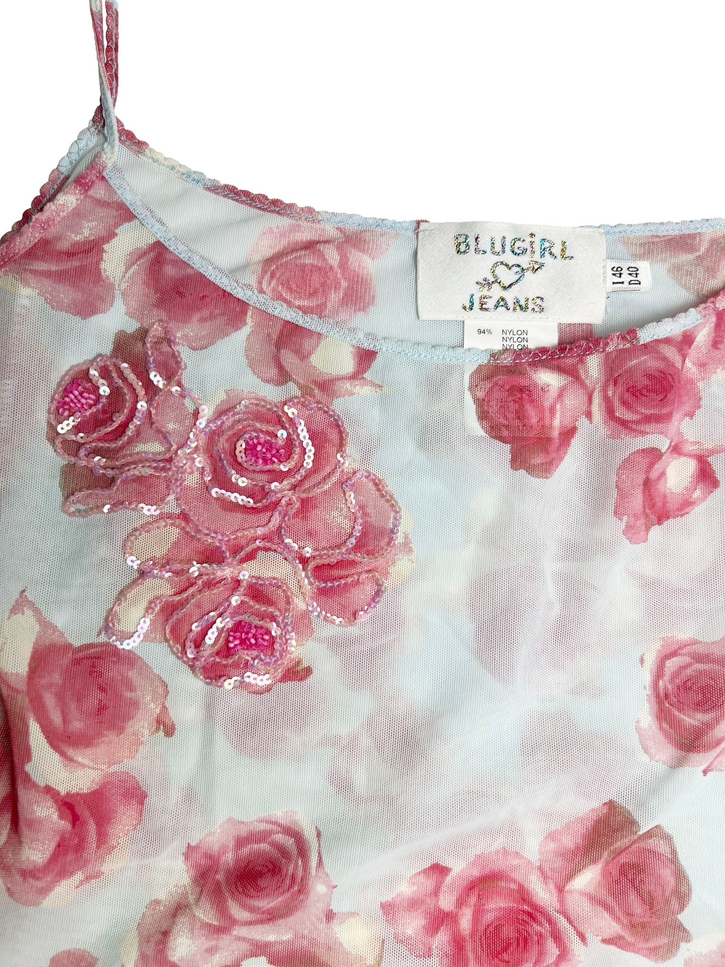 Blugirl Blumarine Sequin Roses Sheer Cami Tank