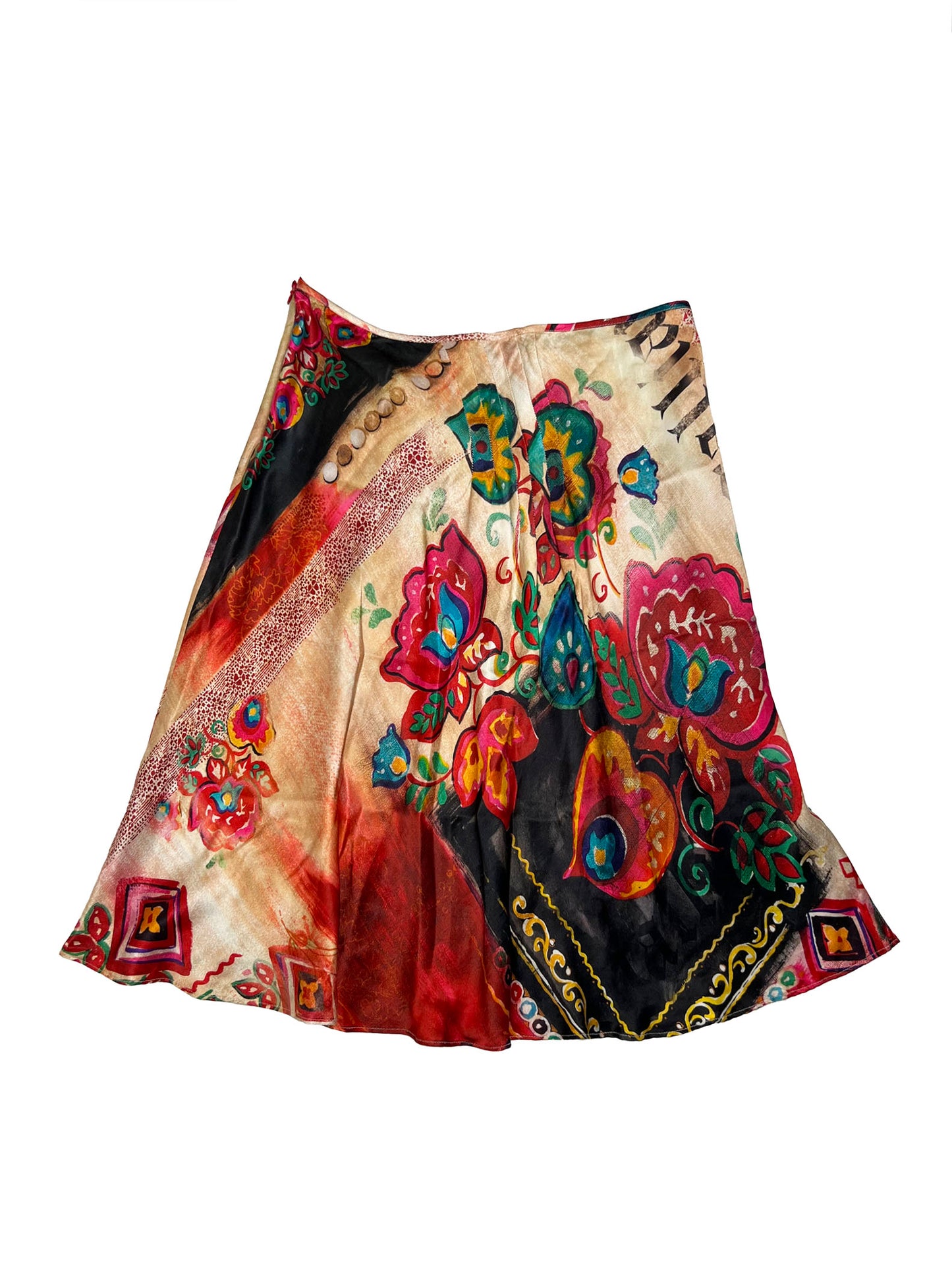 John Galliano Silk Paisley Print Skirt