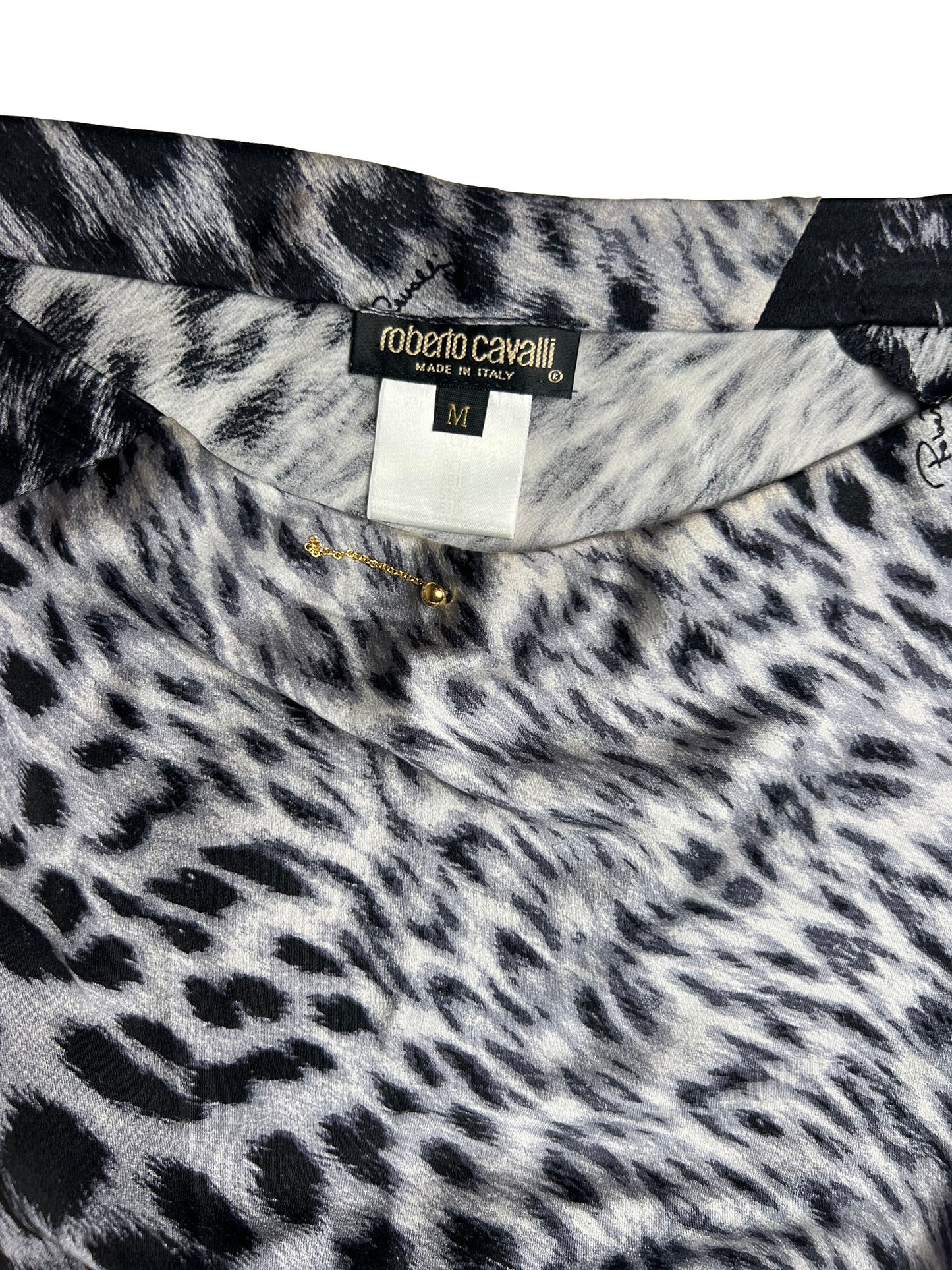 Roberto Cavalli Silk Leopard Grey and Black Skirt