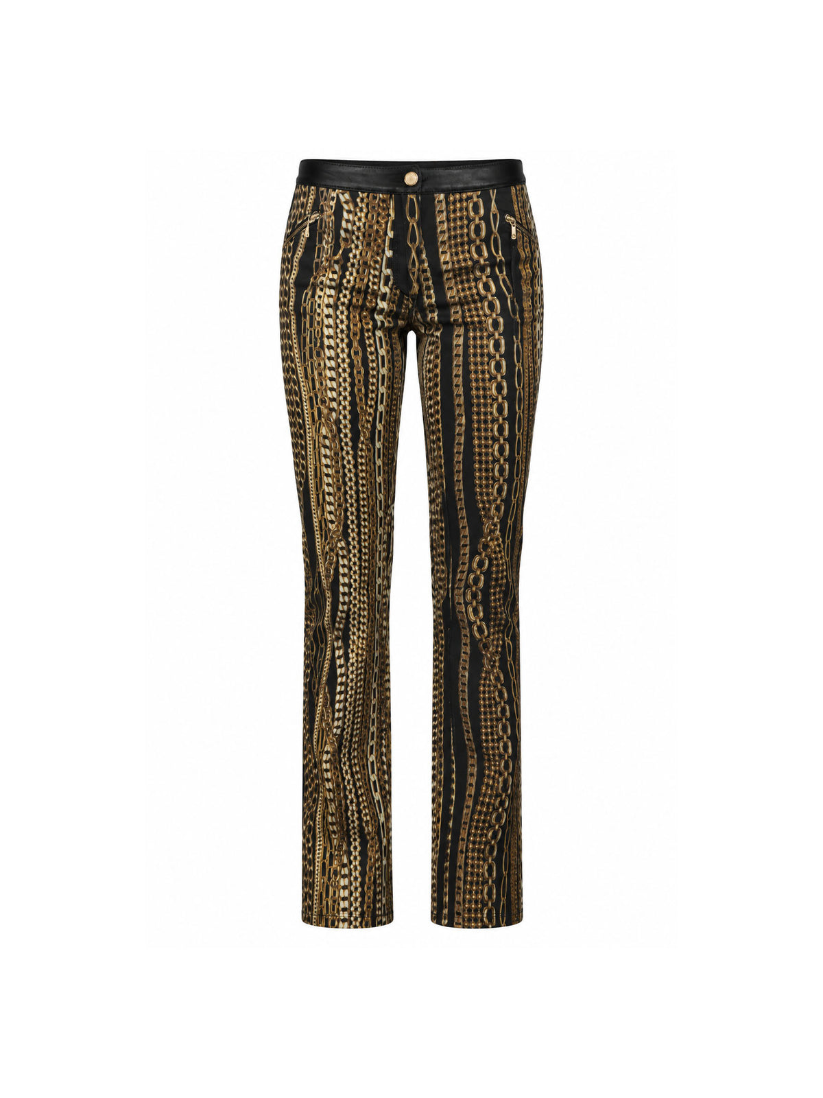 Roberto Cavalli 2003 Leather & Gold Chain Print Pants