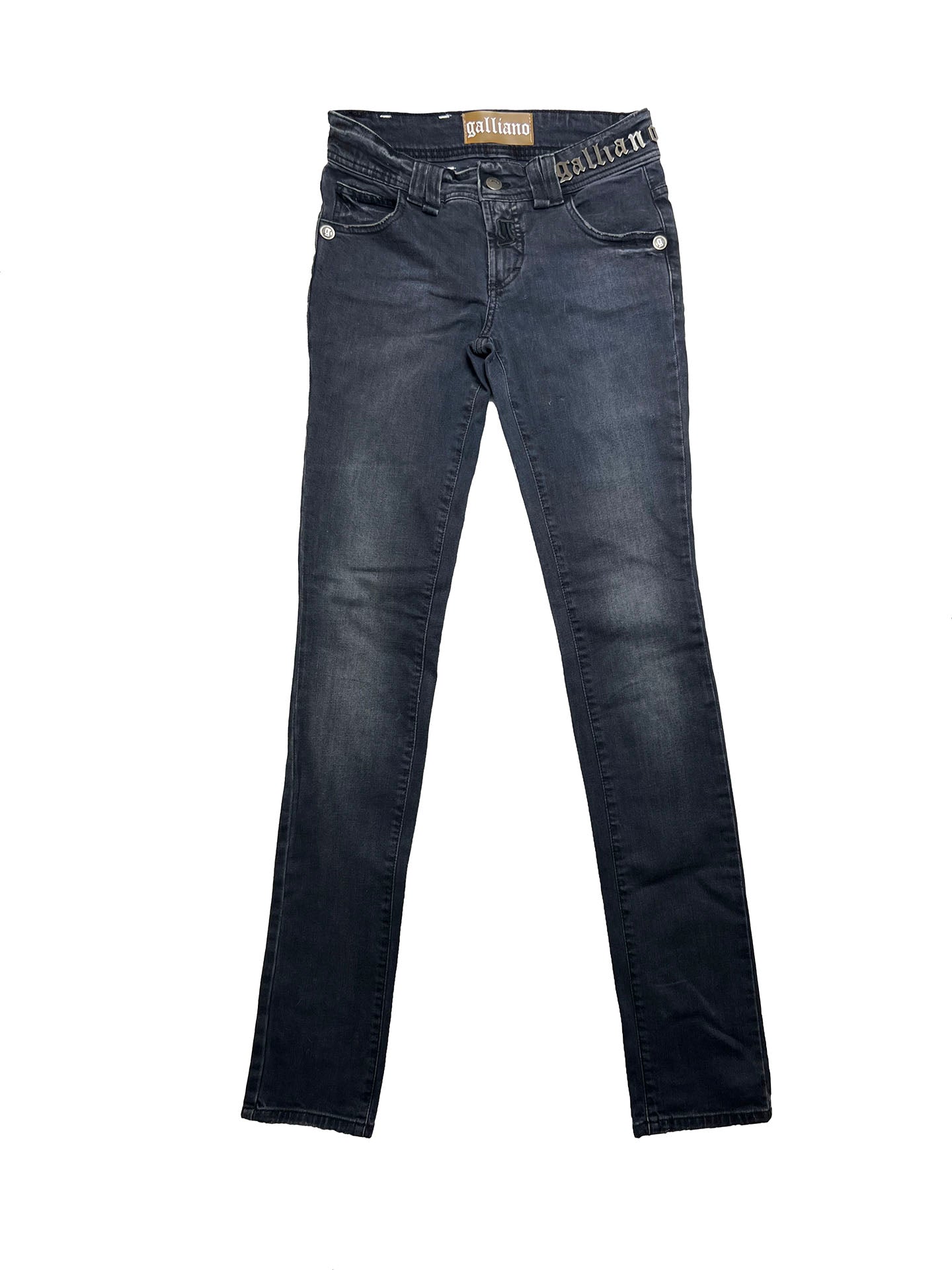 John Galliano Dark Grey Large Metal Logo Jeans