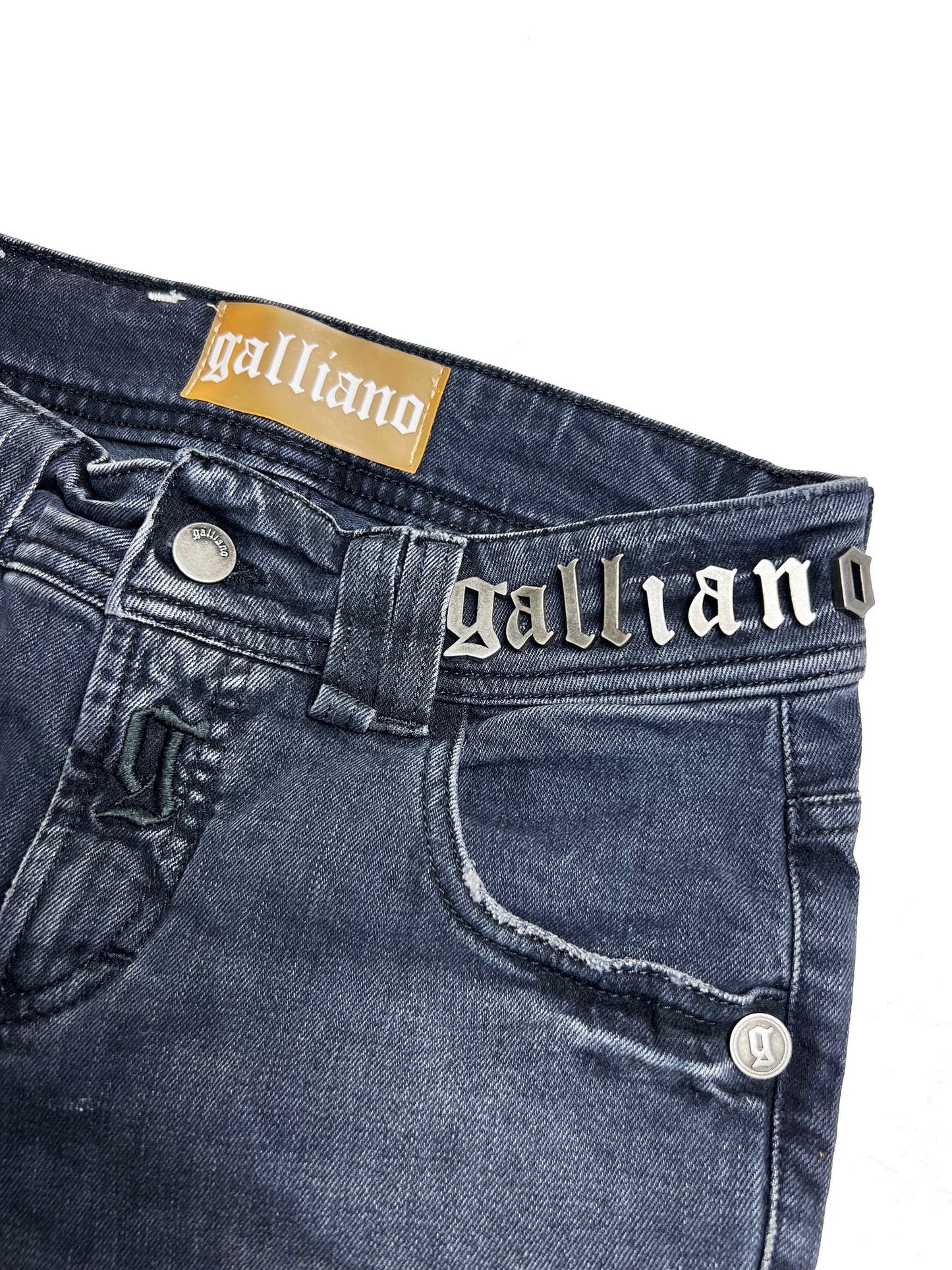 John Galliano Dark Grey Large Metal Logo Jeans