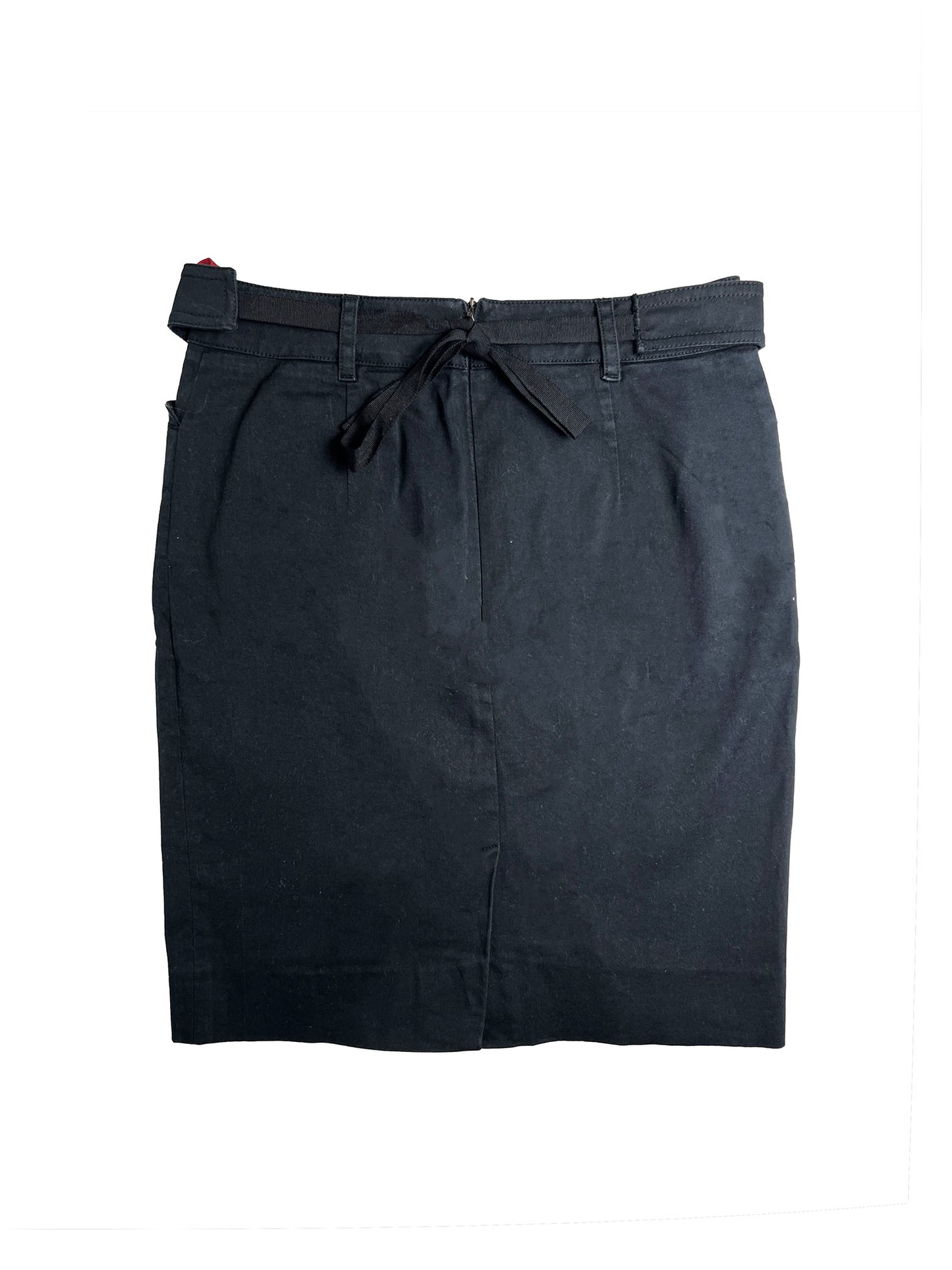 Prada Black Pencil Mini Skirt with Black Buckle Belt