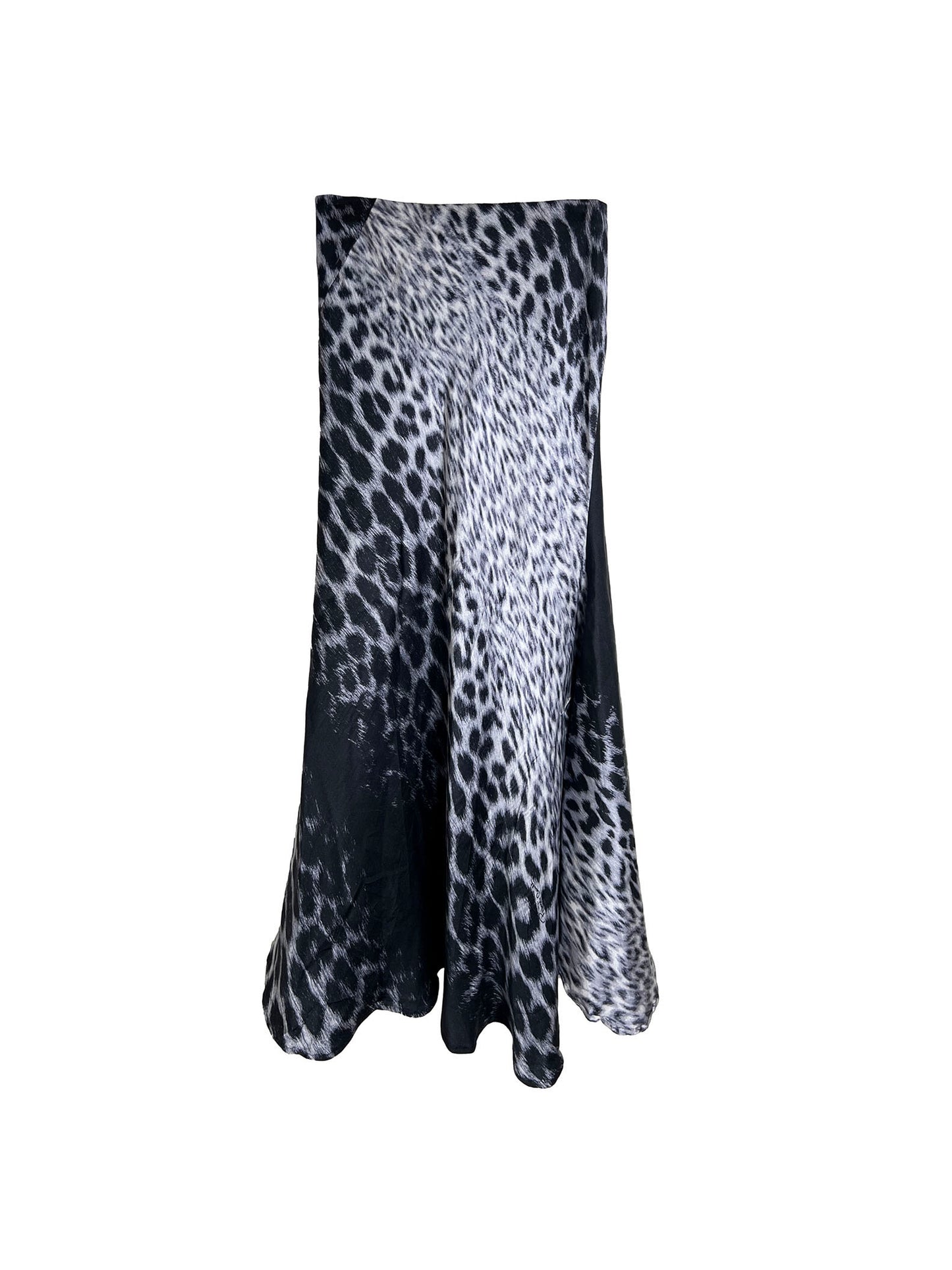 Roberto Cavalli Silk Leopard Grey and Black Skirt