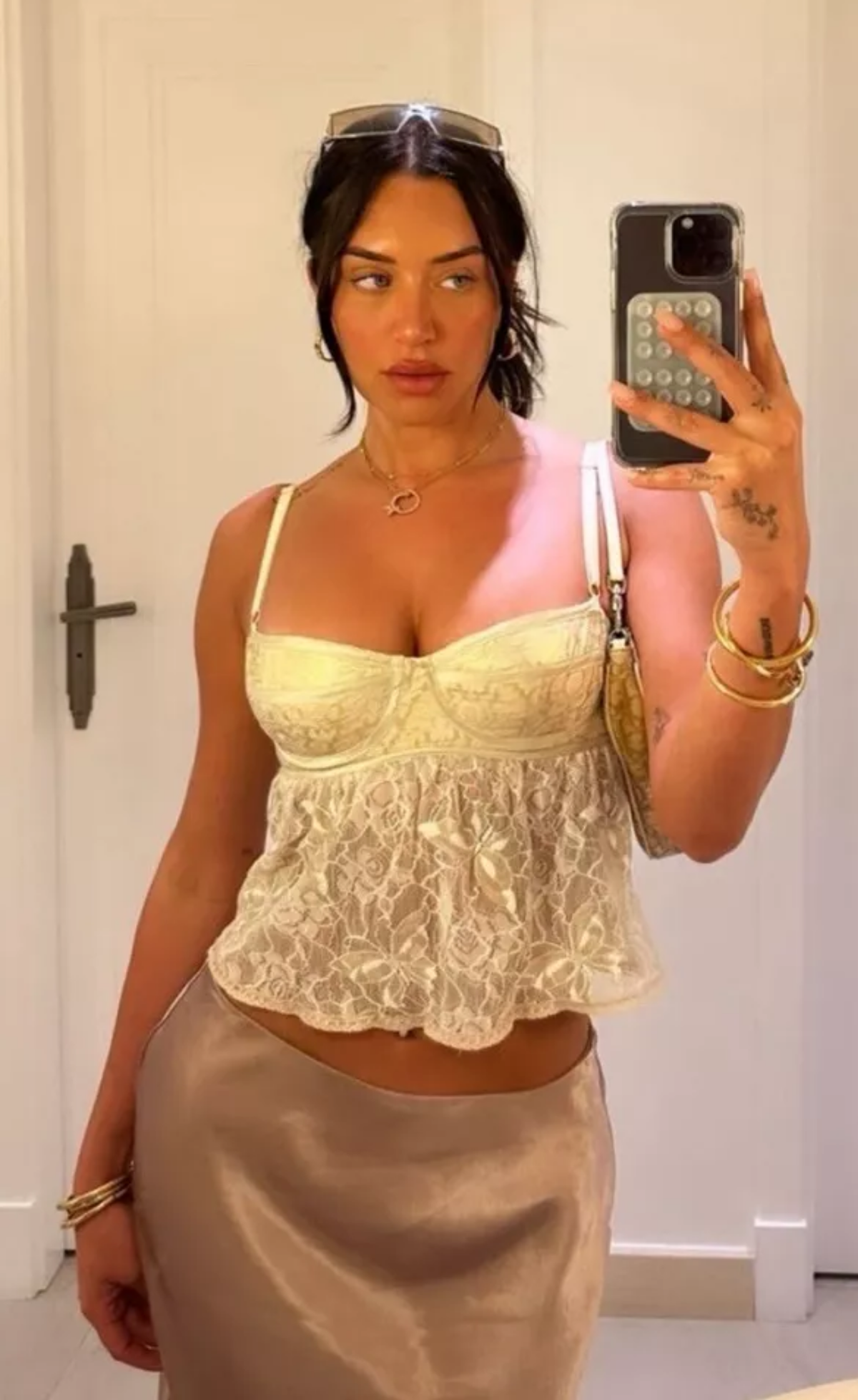 D&G 1990's Dolce & Gabbana Gold and White Bustier Butterfly Lace Top