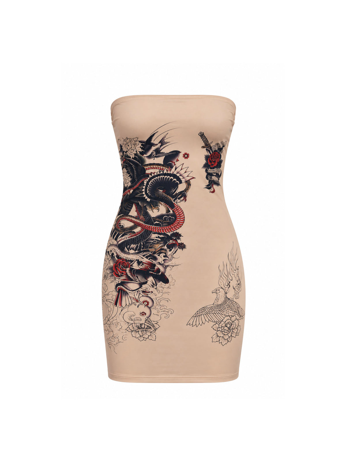 Jean Paul Gautier x La Perla Tattoo Print Strapless Dress