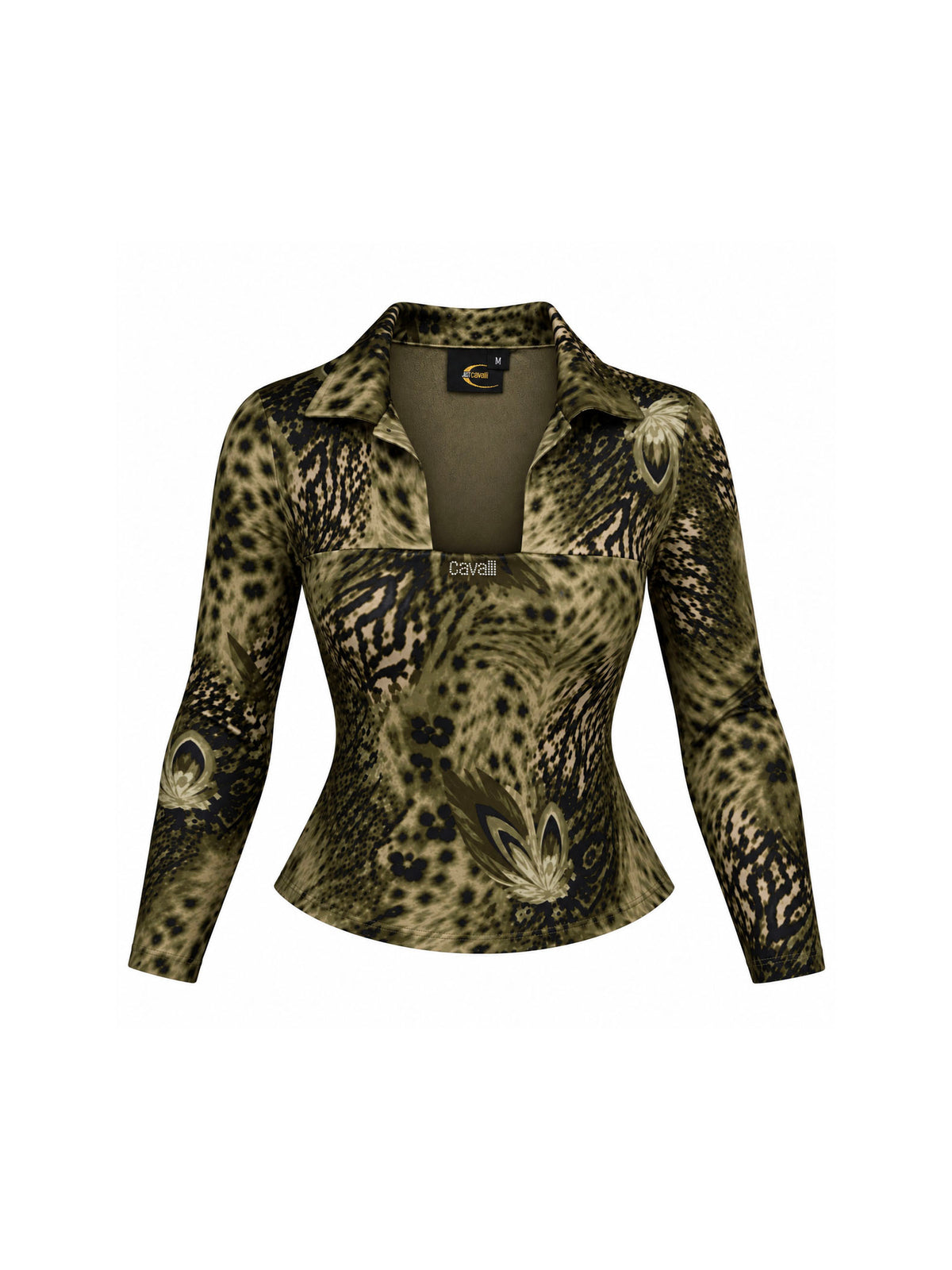 Just Cavalli Feather Animal Print Green Long Sleeve Top