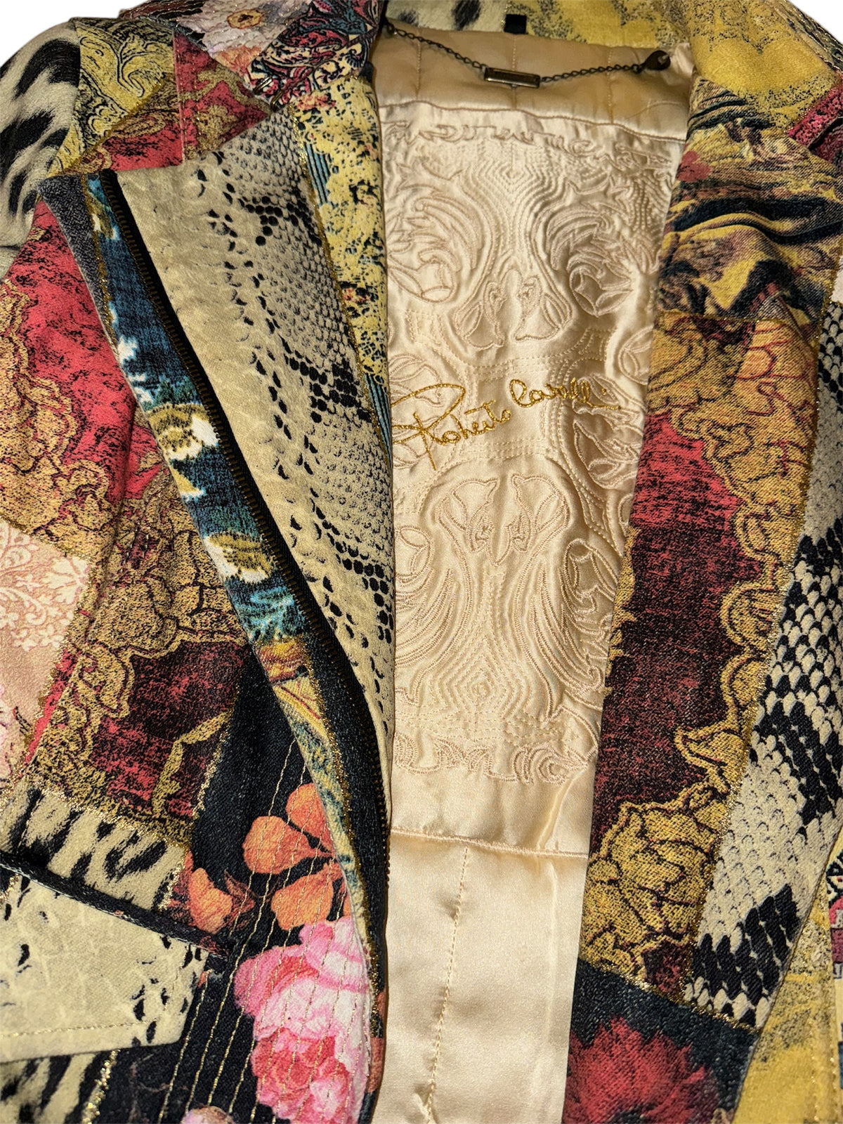 Roberto Cavalli Fall/Winter 2002 Patchwork Printed Biker Jacket