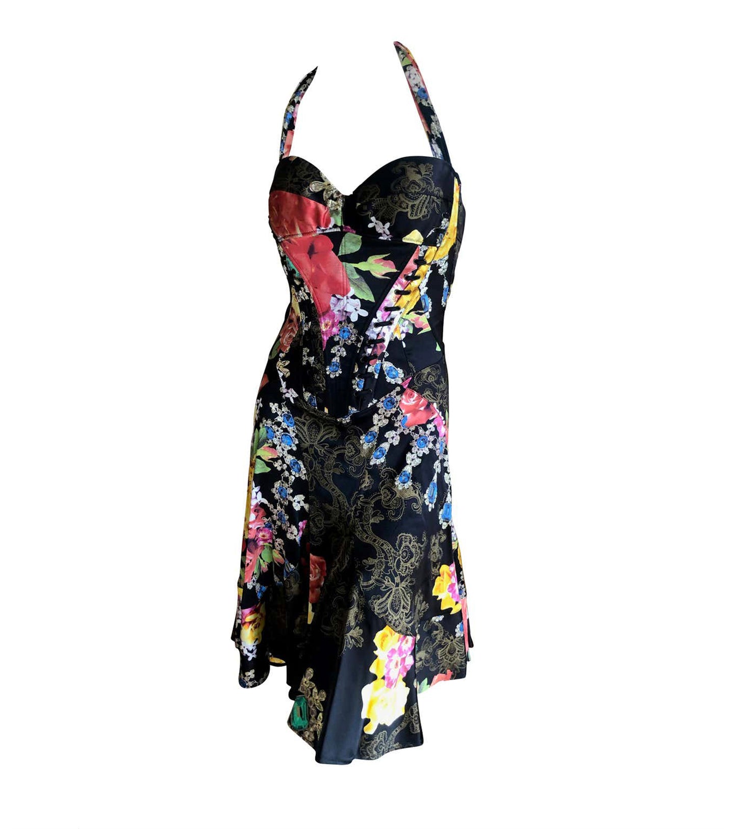 Roberto Cavalli for Just Cavalli Floral Dress with Corset Like Details