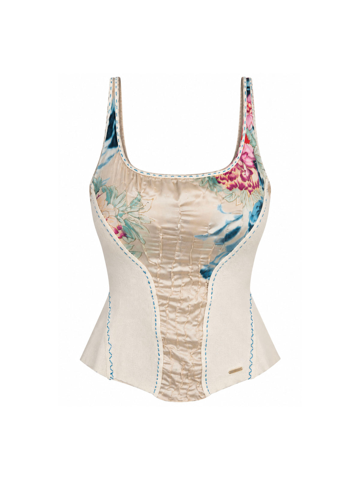 Roberto Cavalli SS2003 Silk Cream Floral Lace up Back Tank