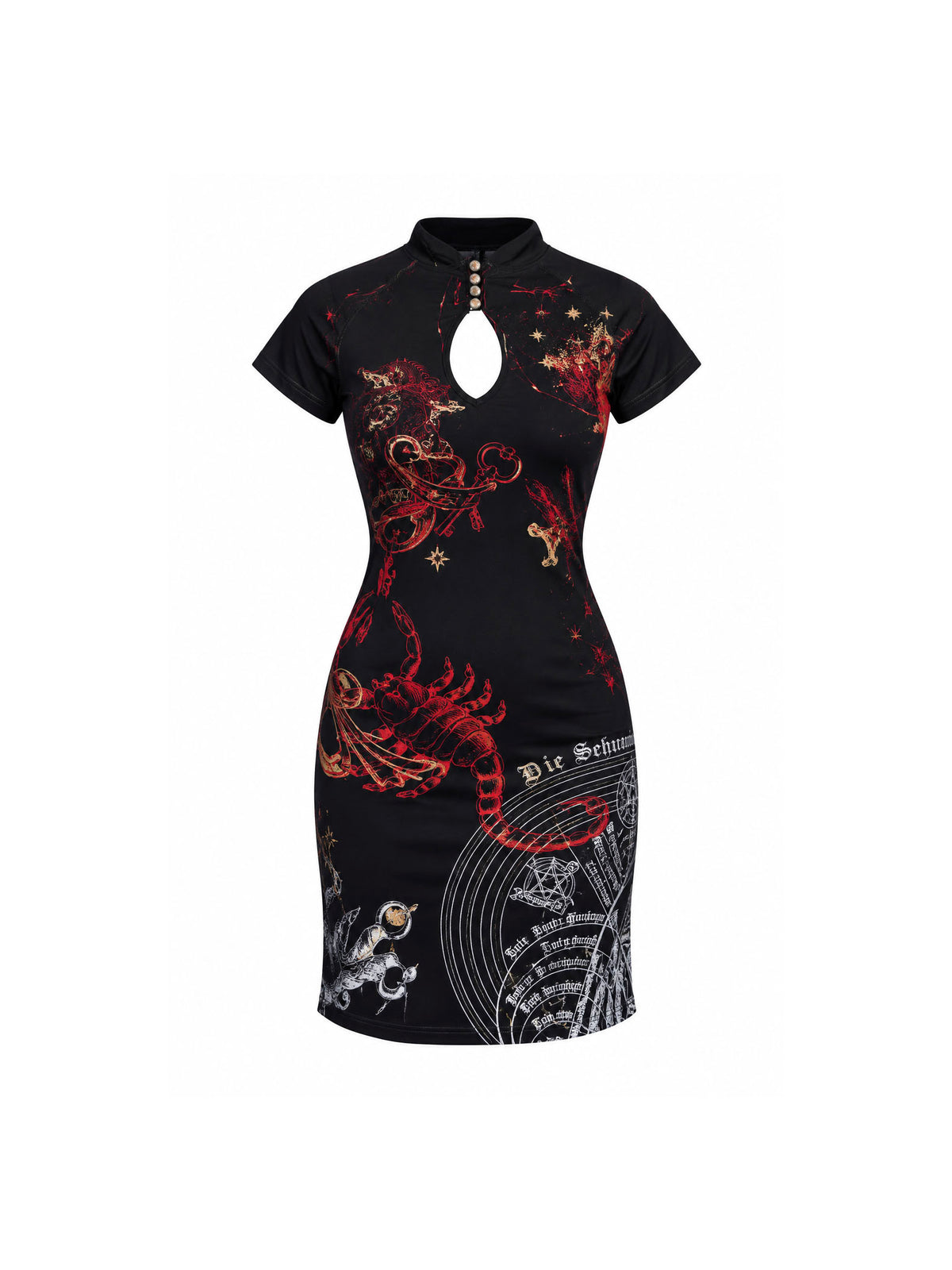 Roberto Cavalli 2003 Women's Zodiac Print Mini Dress Black Gold Silk
