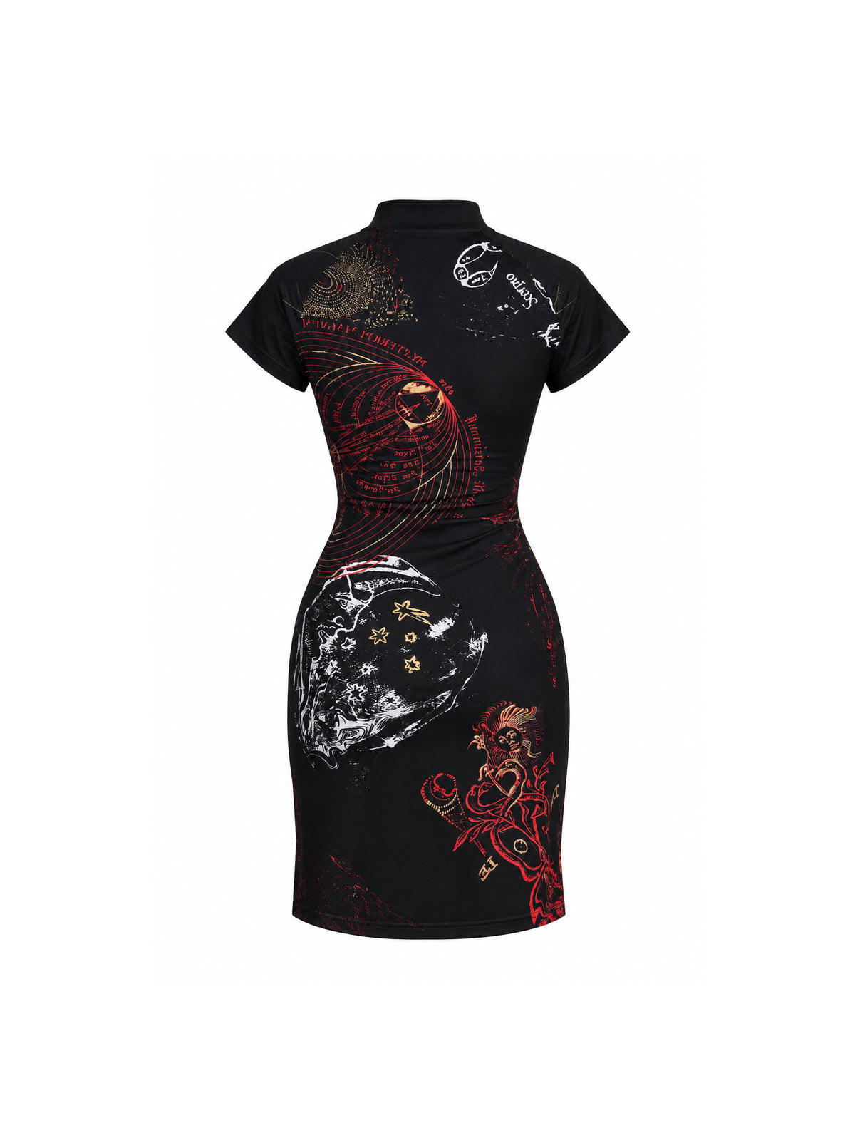Roberto Cavalli 2003 Women's Zodiac Print Mini Dress Black Gold Silk