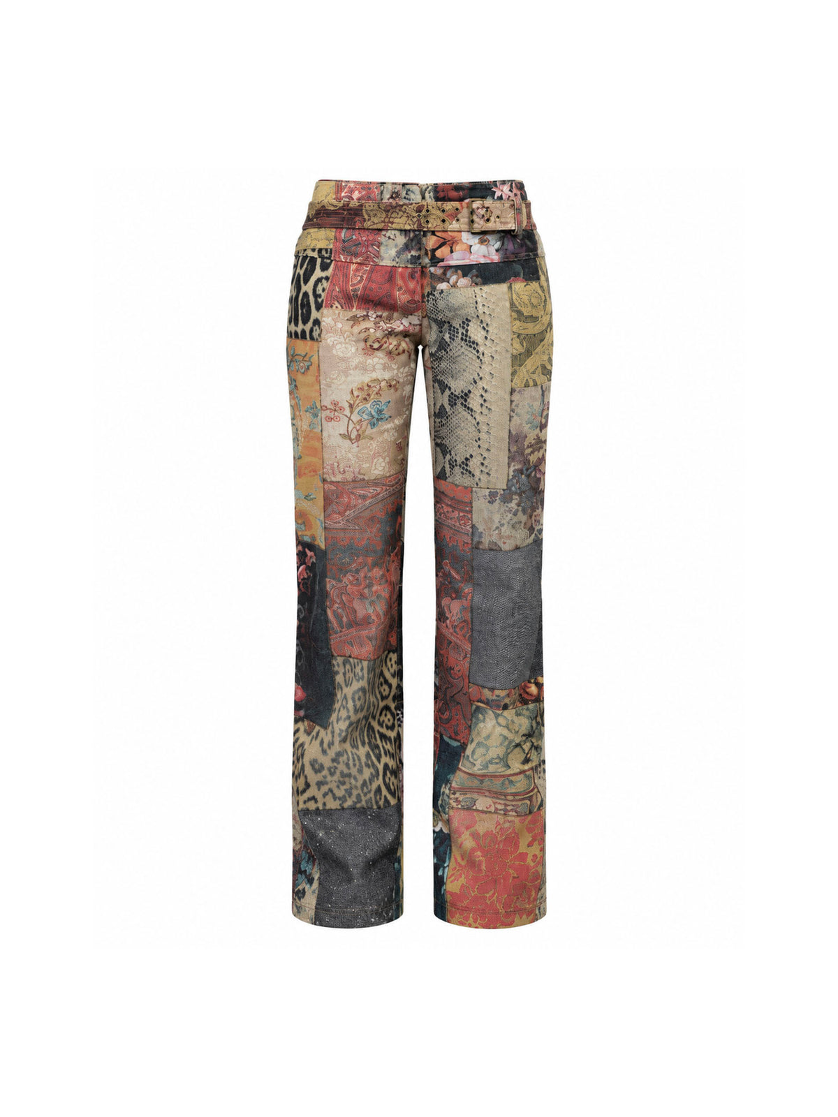 Roberto Cavalli Early 2000’s Multi Patchwork Print Mid Rise Jeans