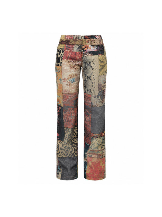 Roberto Cavalli Early 2000’s Multi Patchwork Print Mid Rise Jeans