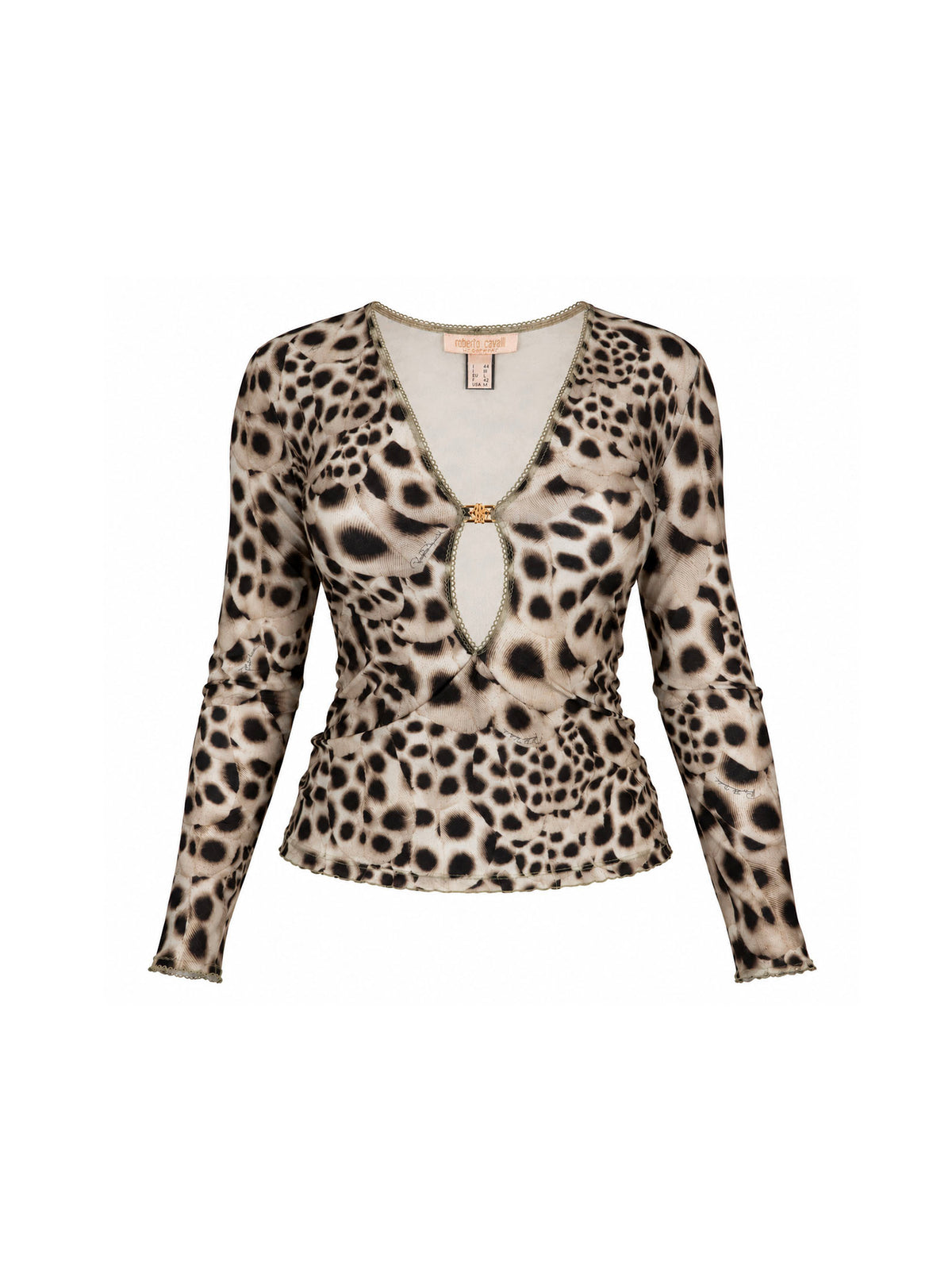 Roberto Cavalli 2000's Long Sleeve Dotted Feather Middle Gold Clasp