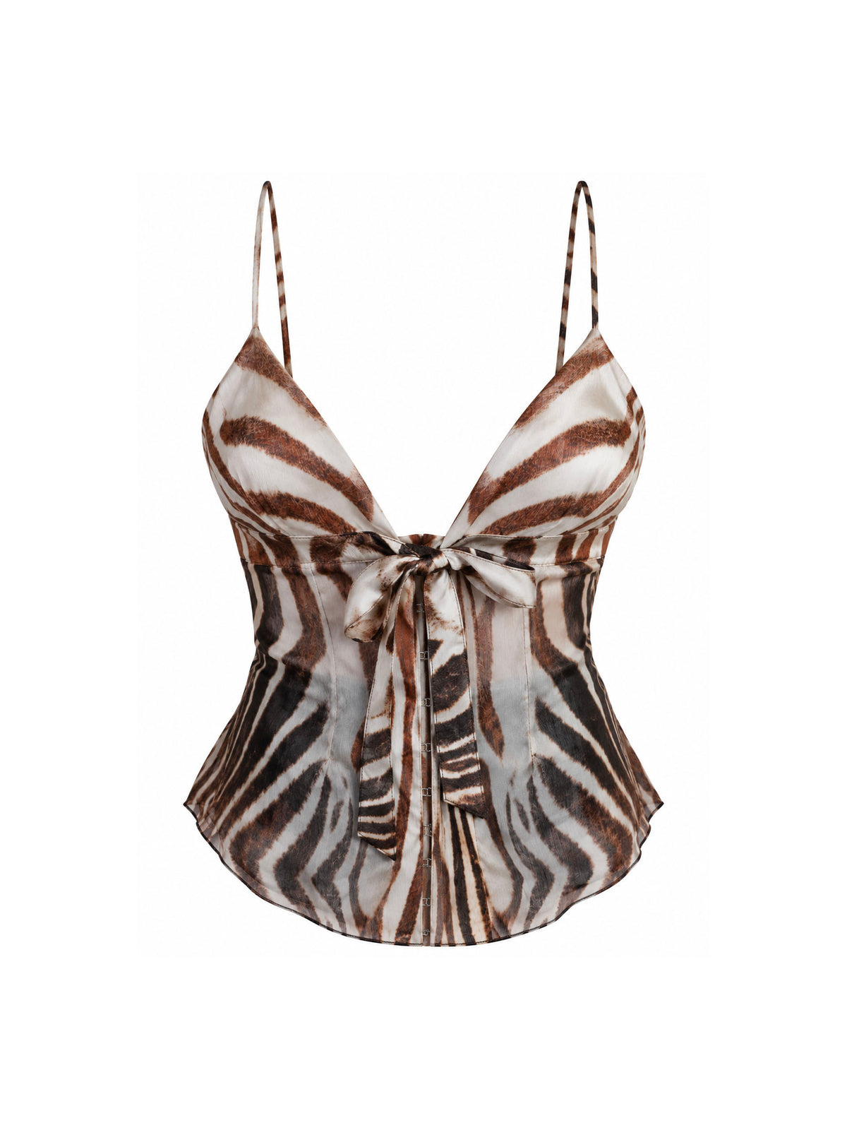 Roberto Cavalli 2000's Silk Zebra Corset Tank Brown Cream