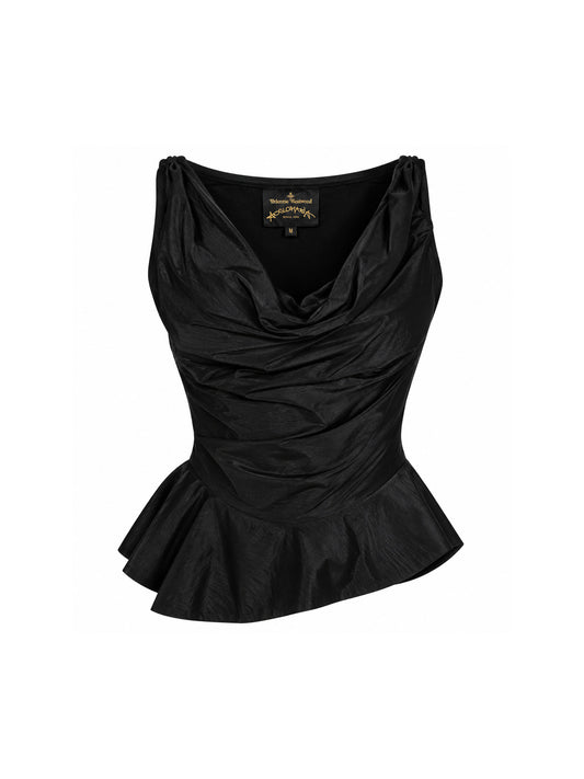 Vivienne Westwood Anglomania Asymmetrical Corset Cowl Neck Top Black