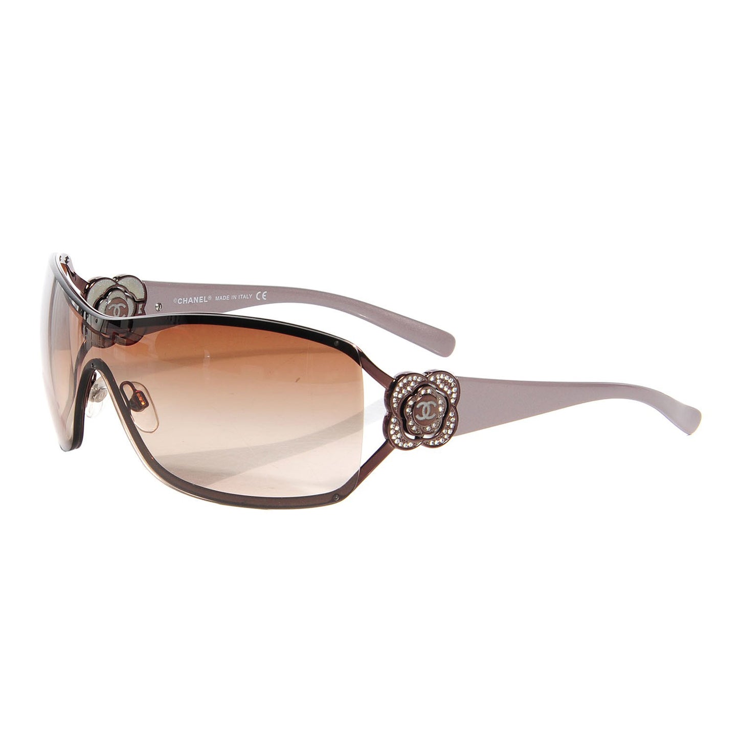 CHANEL Swarovski Crystal Camellia CC Sunglasses Grey Brown